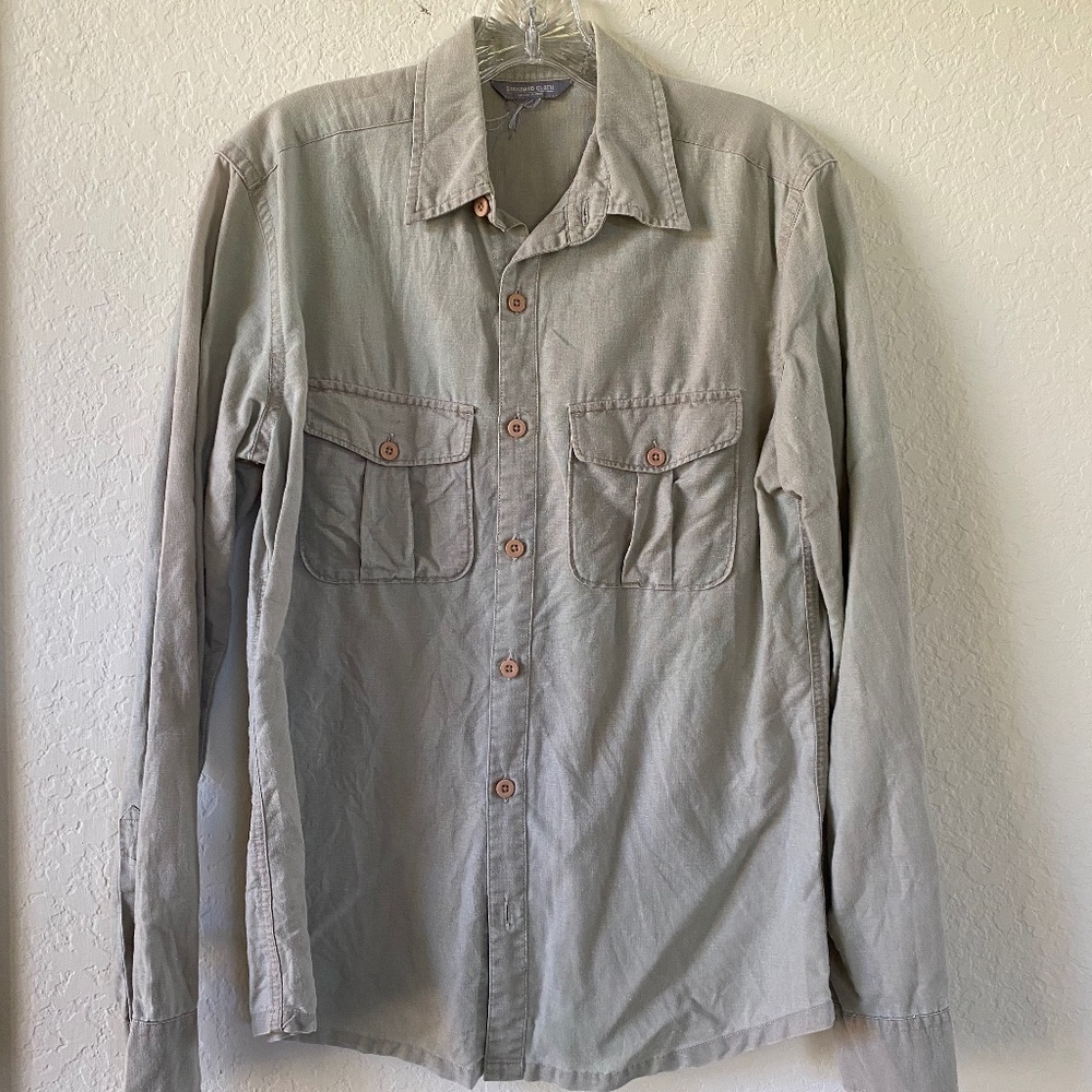 Standard Cloth Long Sleeve Button Down Shirt Tan S Small UO Urban Outfitters